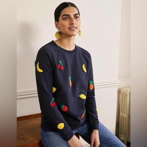 Boden Fruit Embroidered Navy Sweater
